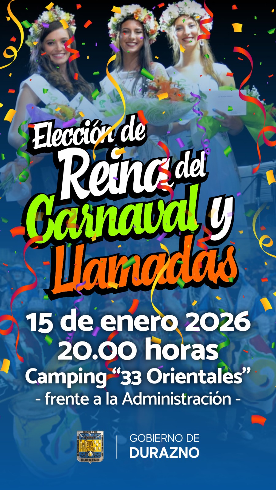 El jueves 15 se eligen Reina del Carnaval 2026 y Reina de las Primeras Llamadas del Interior en Durazno