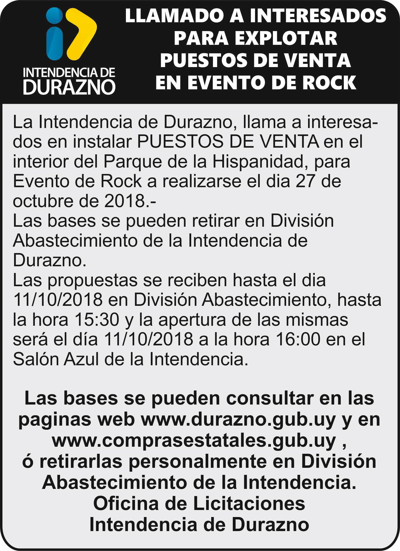 puestos venta durazno rock 2018 a