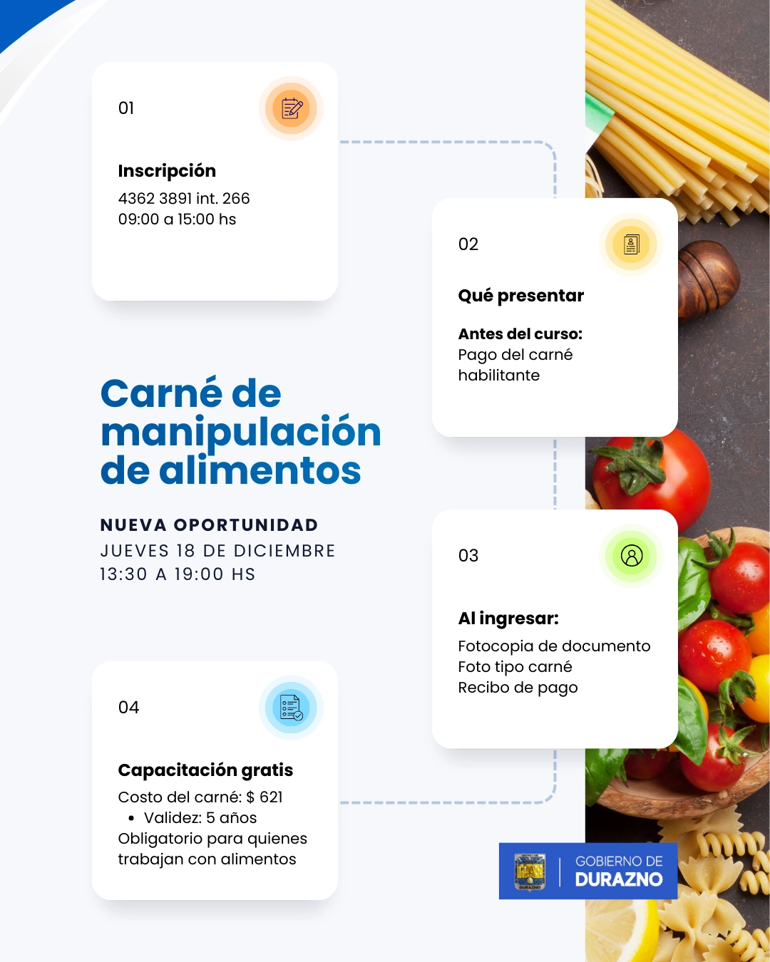 Nueva capacitación para renovación de carné de manipulador de alimentos tiene fecha confirmada