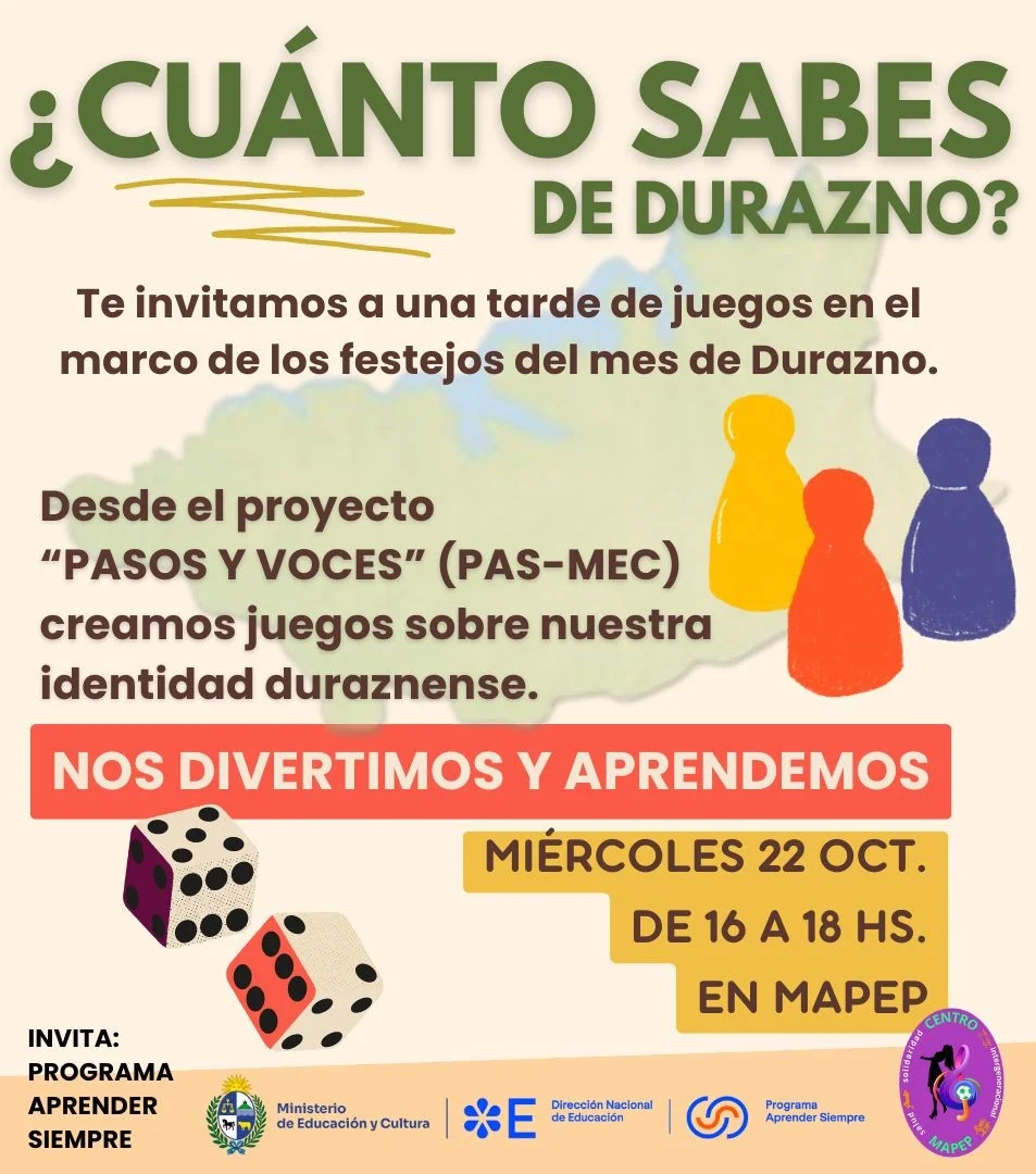 A participar: habrá juegos sobre la identidad de Durazno el miércoles 22 en el Centro MAPEP