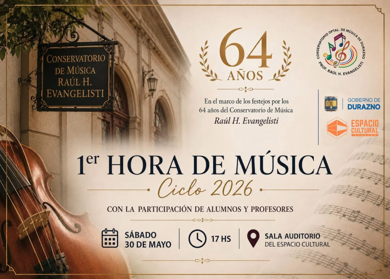 El ciclo ‘1era Hora de Música 2026’ comienza el 30 de mayo en el Espacio Cultural Durazno